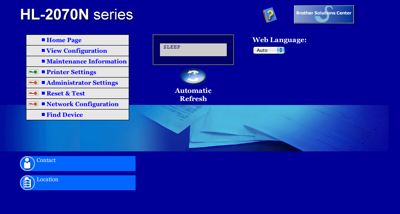 The web control panel for Brother HL-2070N