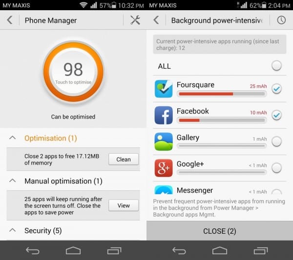 Huawei Ascend P7 Phone Manager screenshots