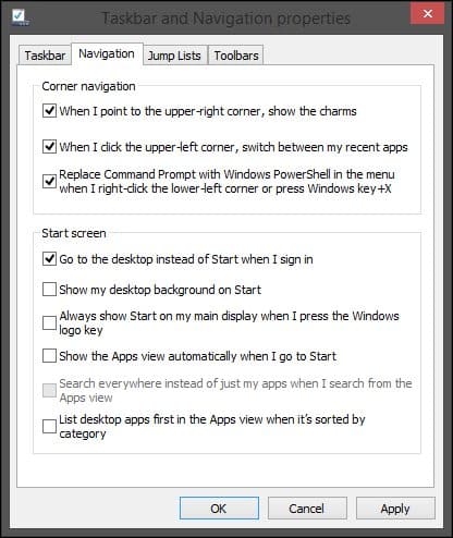 Windows 8.1 Start screen settings
