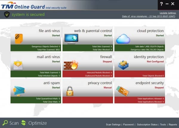 TM Online Guard Plus User Interface
