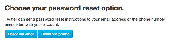 Twitter password reset options: email or phone