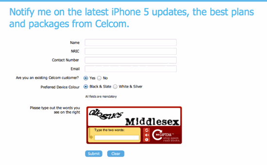 Celcom iPhone 5 Register of Interest