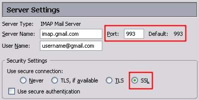 Gmail IMAP - SSL Port