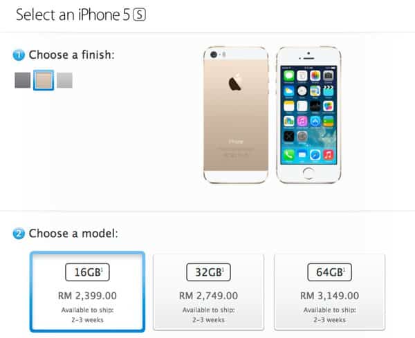 Buy iPhone 5S Gold on Malaysia Apple Store