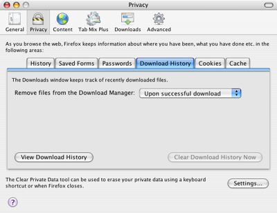 clear firefox download history upon successful download