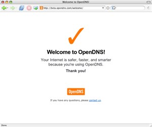 OpenDNS welcome page OpenDNS welcome page